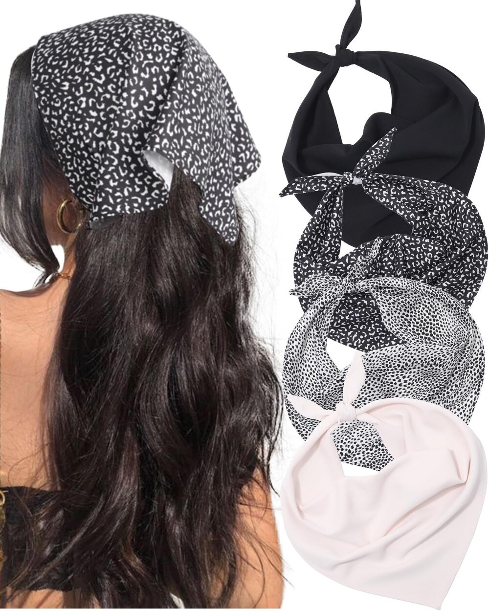 1584 4 Pcs Triangle Head Scarf Headband Hair Bandanas Hair Boho Kerchief